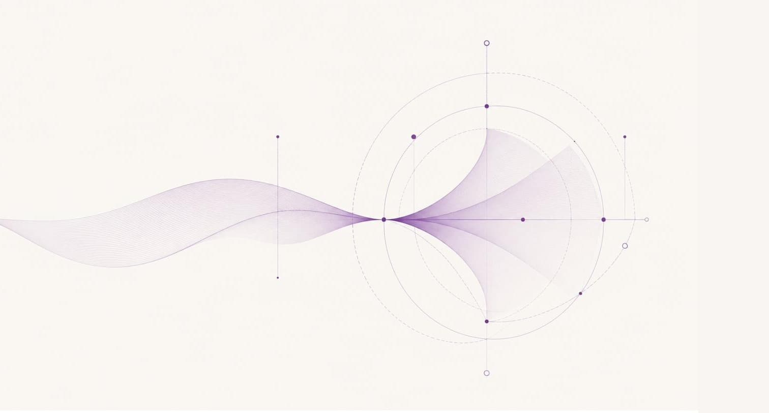 Composición abstracta en tono violeta: ondas que convergen en un punto, representando la filosofía In Move.